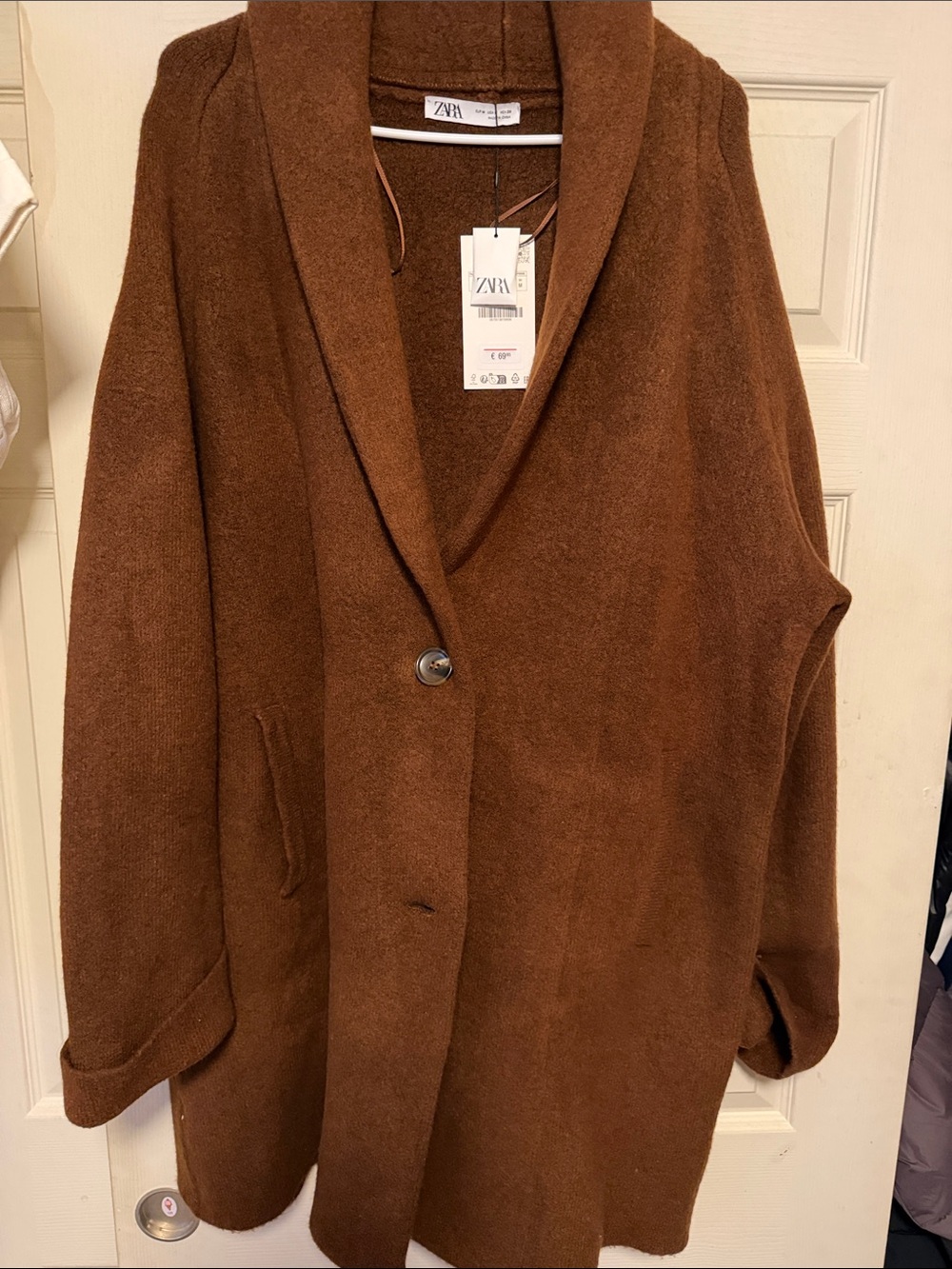 ZARA Chestnut Single-Button Trench knit coat
